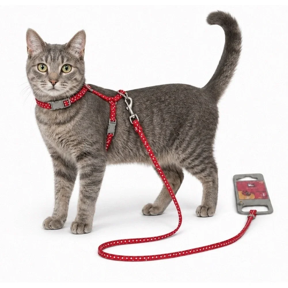 Hand In Hand Cat Harness Leash Set Small Red Polka Dot Adjustable NEW